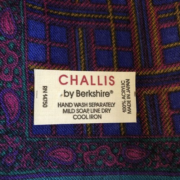 Vintage 30" Square Scarf Purple Plaid Green Paisley, Challis By Berkshire Japan - Picture 8 of 8